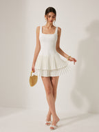 Elegant Square-Neck Pleated Dress