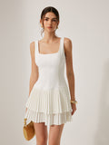 Elegant Square-Neck Pleated Dress