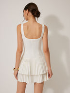 Elegant Square-Neck Pleated Dress