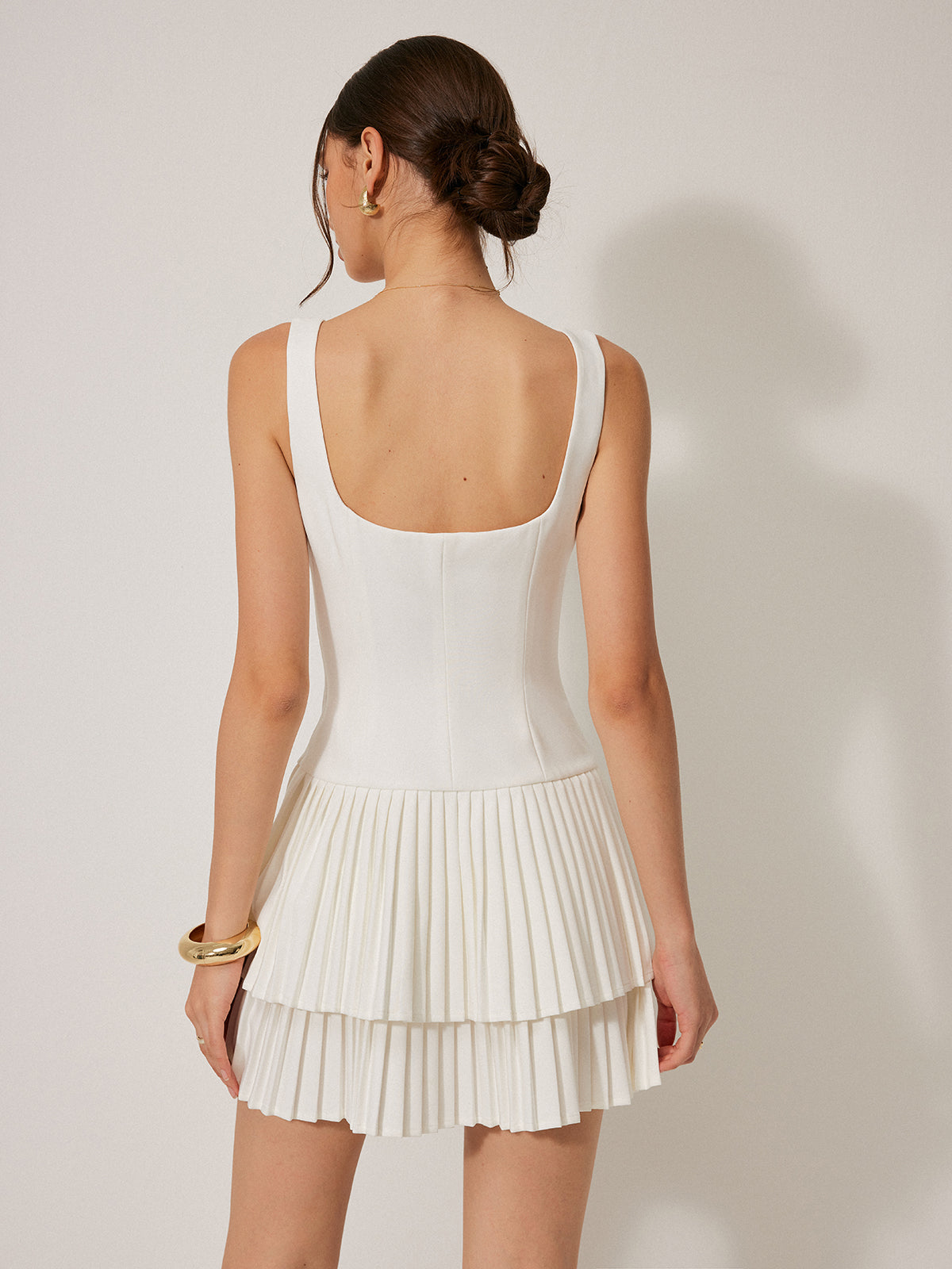 Elegant Square-Neck Pleated Dress