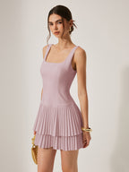 Elegant Square-Neck Pleated Dress