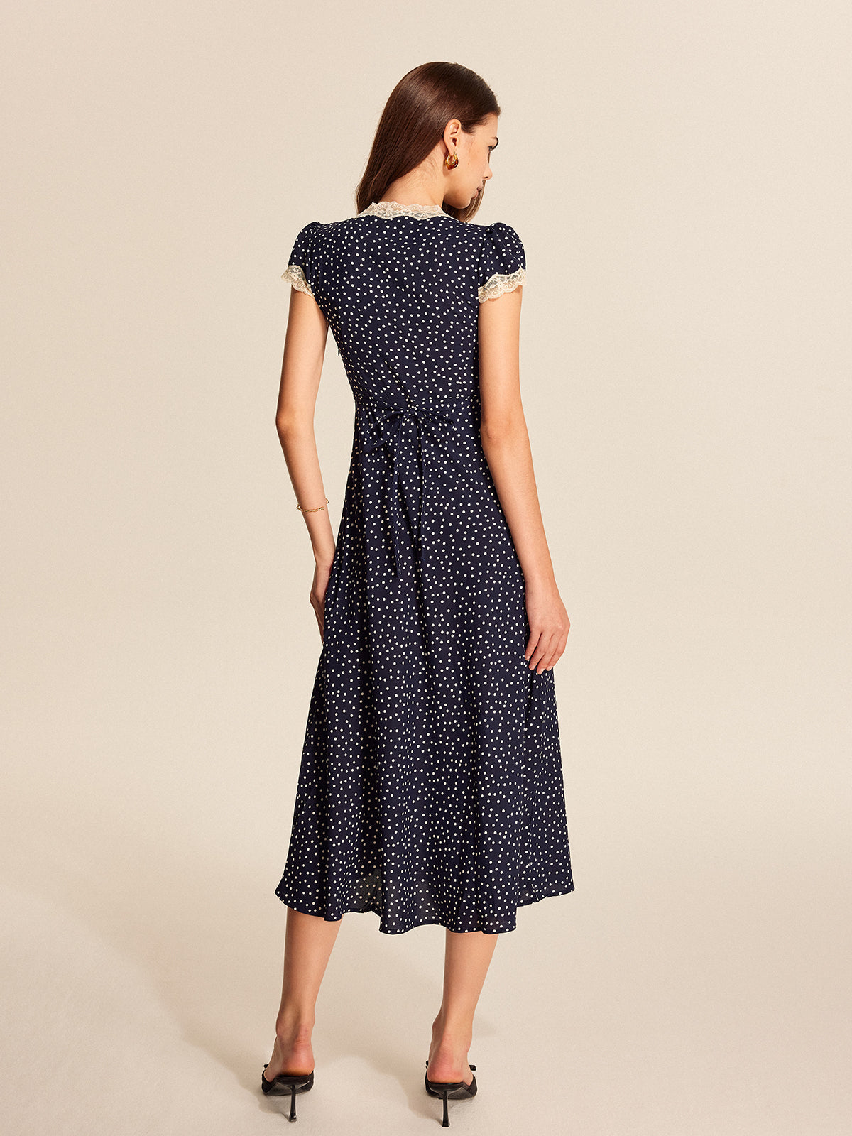 Polka Dot Lace-Trim Dress - Effortlessly Chic with Delicate Lace Accents