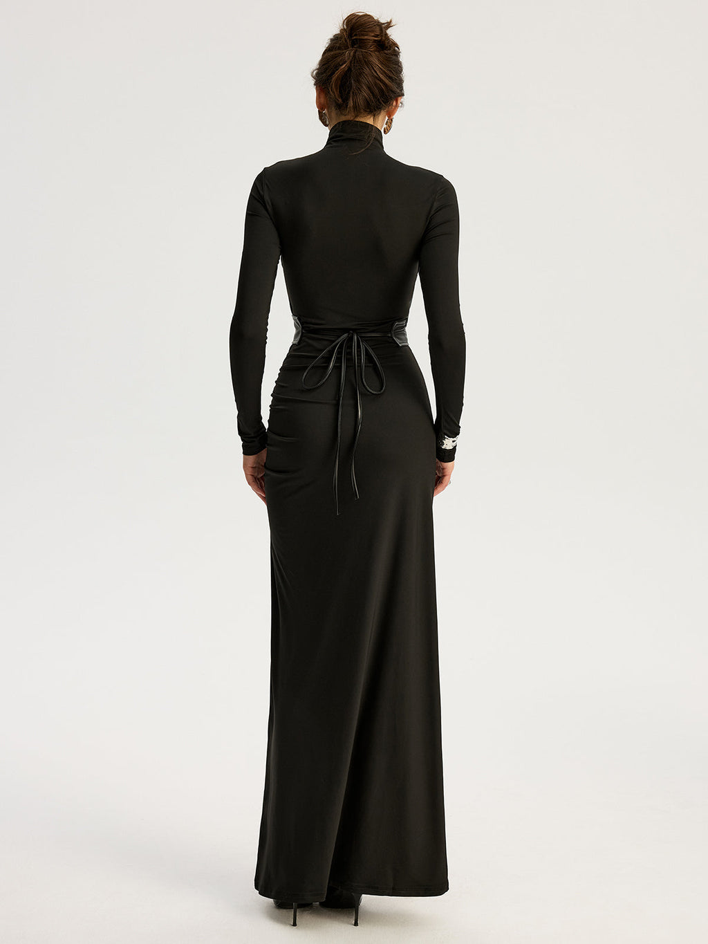 Chic Belted High-Slit Turtleneck Maxi Dress