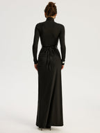 Chic Belted High-Slit Turtleneck Maxi Dress