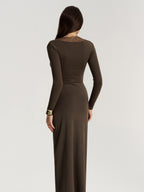 Elegant Twisted Lace V-Neck Ruched Maxi Dress
