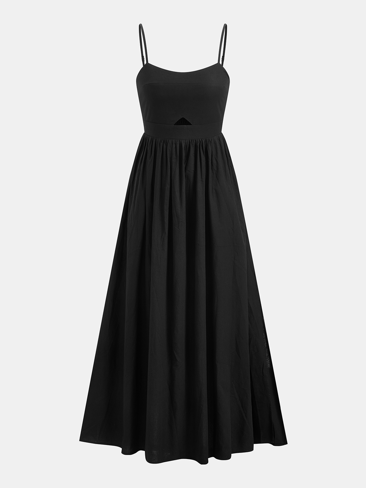 Cotton Sleeveless Long Dress with Pockets and Cutout Details