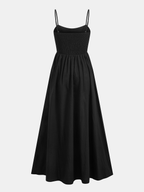 Cotton Sleeveless Long Dress with Pockets and Cutout Details