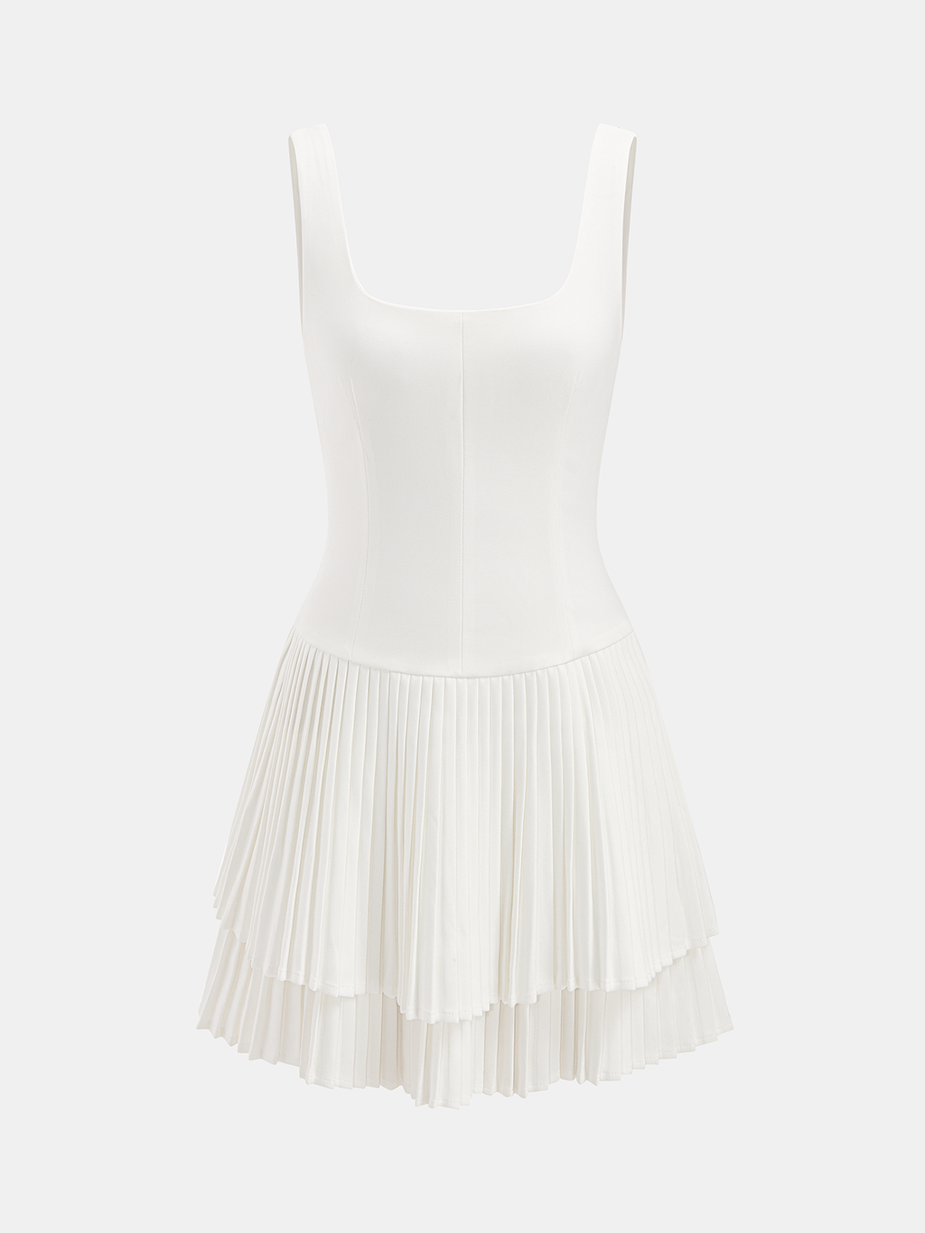 Elegant Square-Neck Pleated Dress