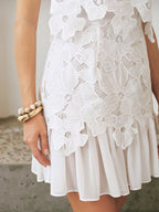 Floral Lace Sleeveless Mini Dress with Delicate Ruffle Details