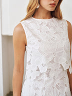 Floral Lace Sleeveless Mini Dress with Delicate Ruffle Details