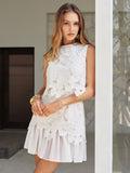 Floral Lace Sleeveless Mini Dress with Delicate Ruffle Details