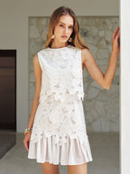 Floral Lace Sleeveless Mini Dress with Delicate Ruffle Details