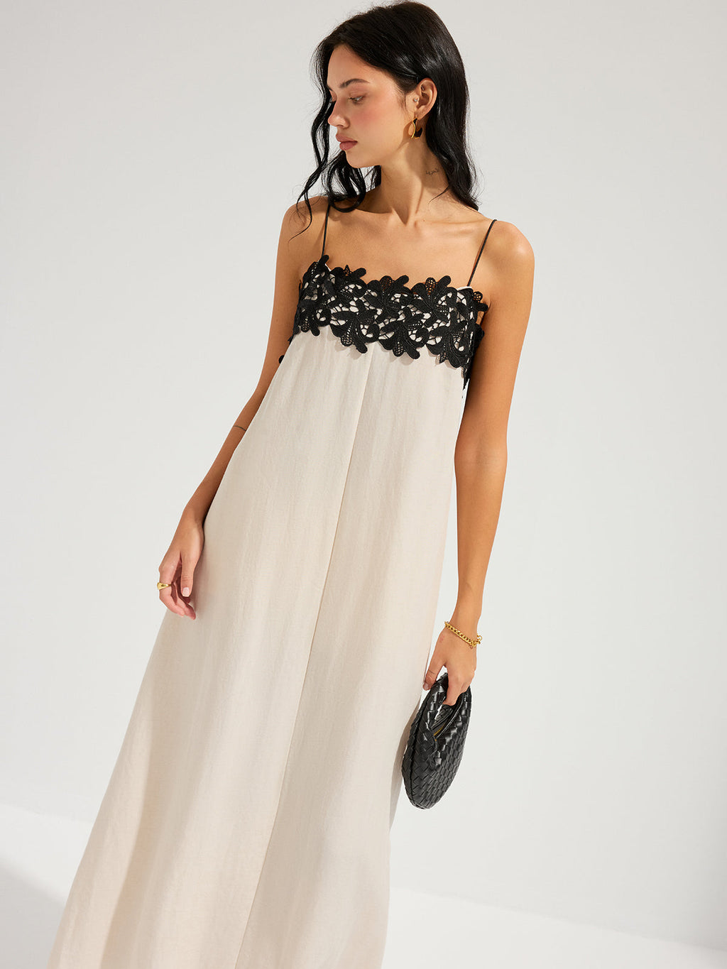 Chic Lace-Trim Linen-Blend Cami Maxi Dress