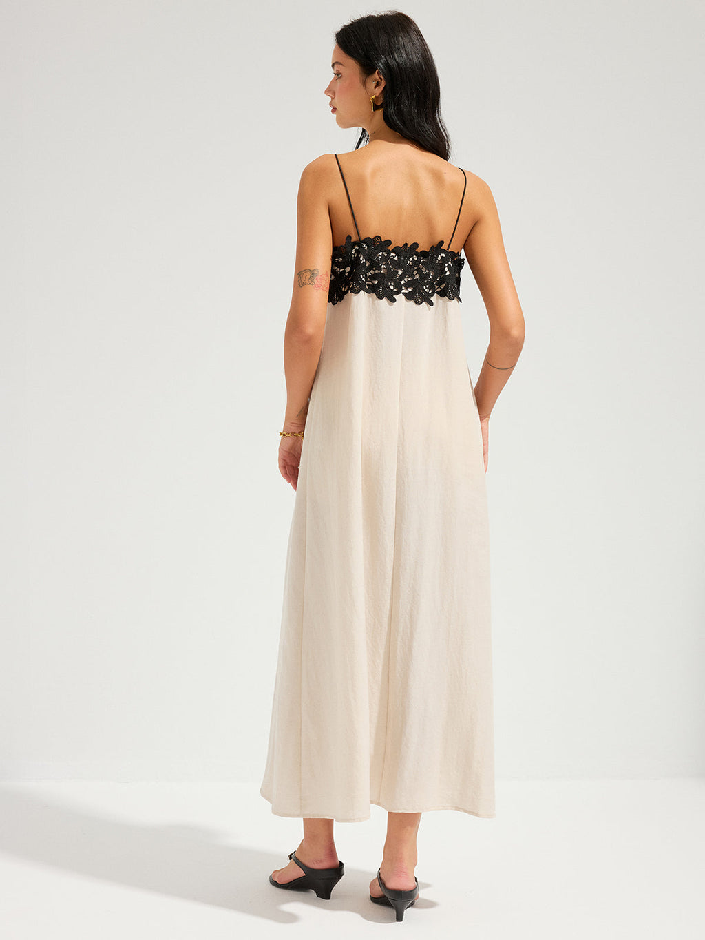 Chic Lace-Trim Linen-Blend Cami Maxi Dress