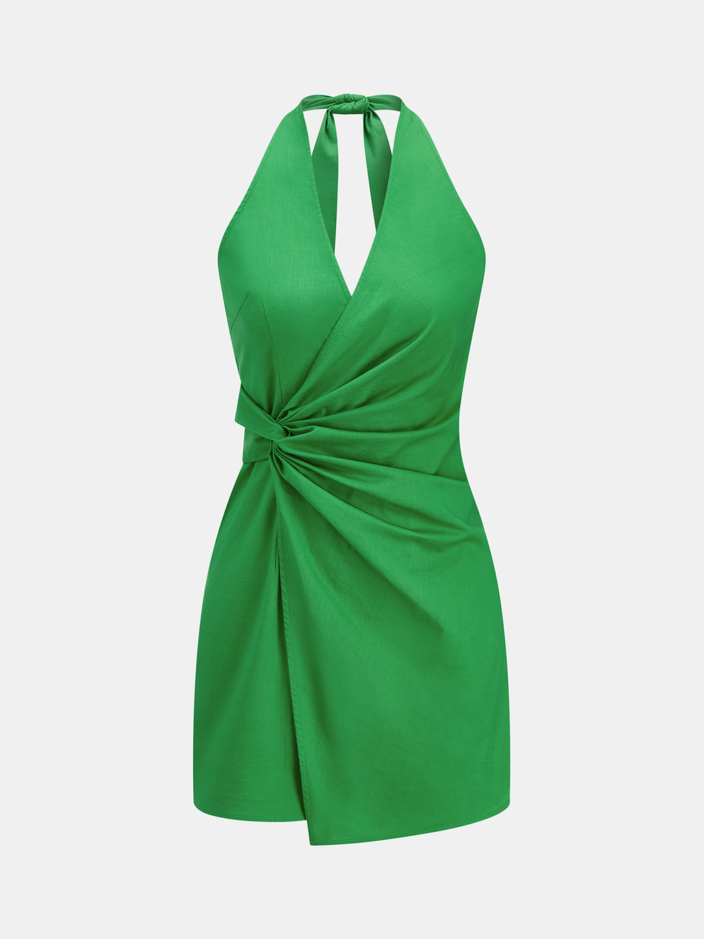 Twisted Halter Cotton-Linen Mini Dress - Lightweight Summer Essential