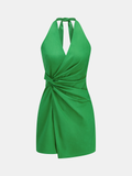 Twisted Halter Cotton-Linen Mini Dress - Lightweight Summer Essential