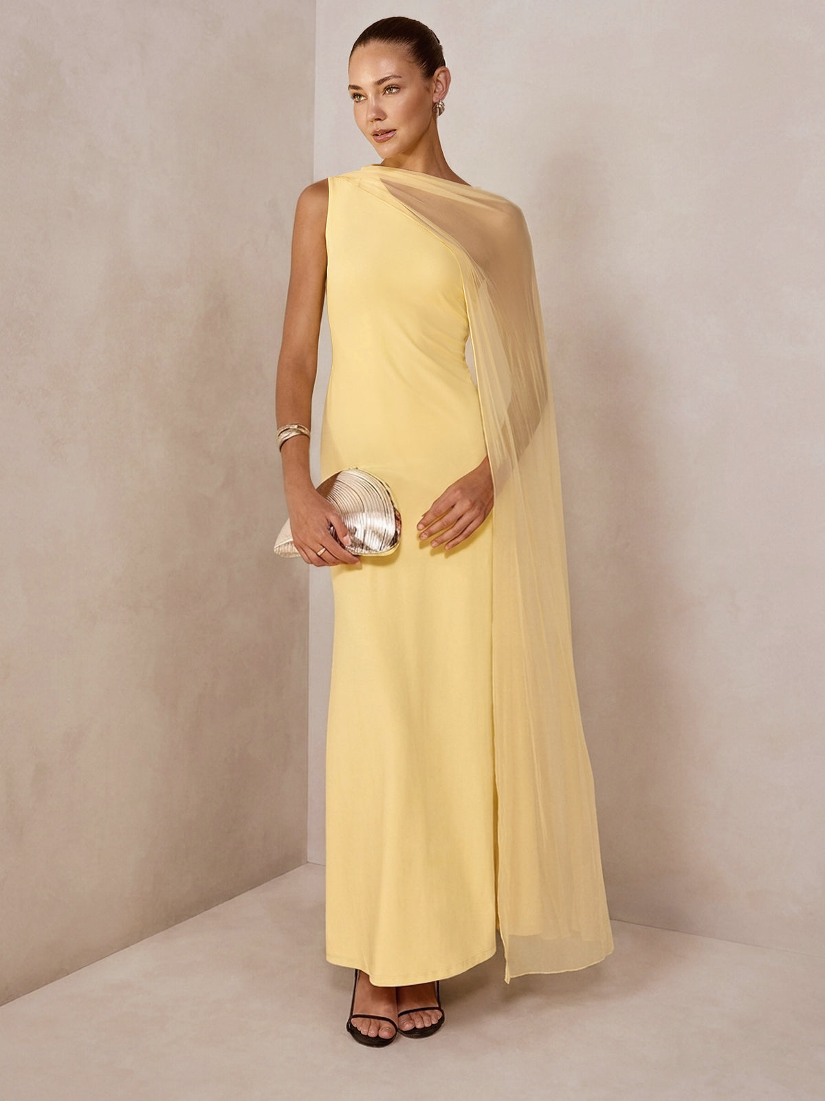 Glamorous Sheer Drape Slim Maxi Evening Dress