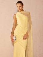 Glamorous Sheer Drape Slim Maxi Evening Dress