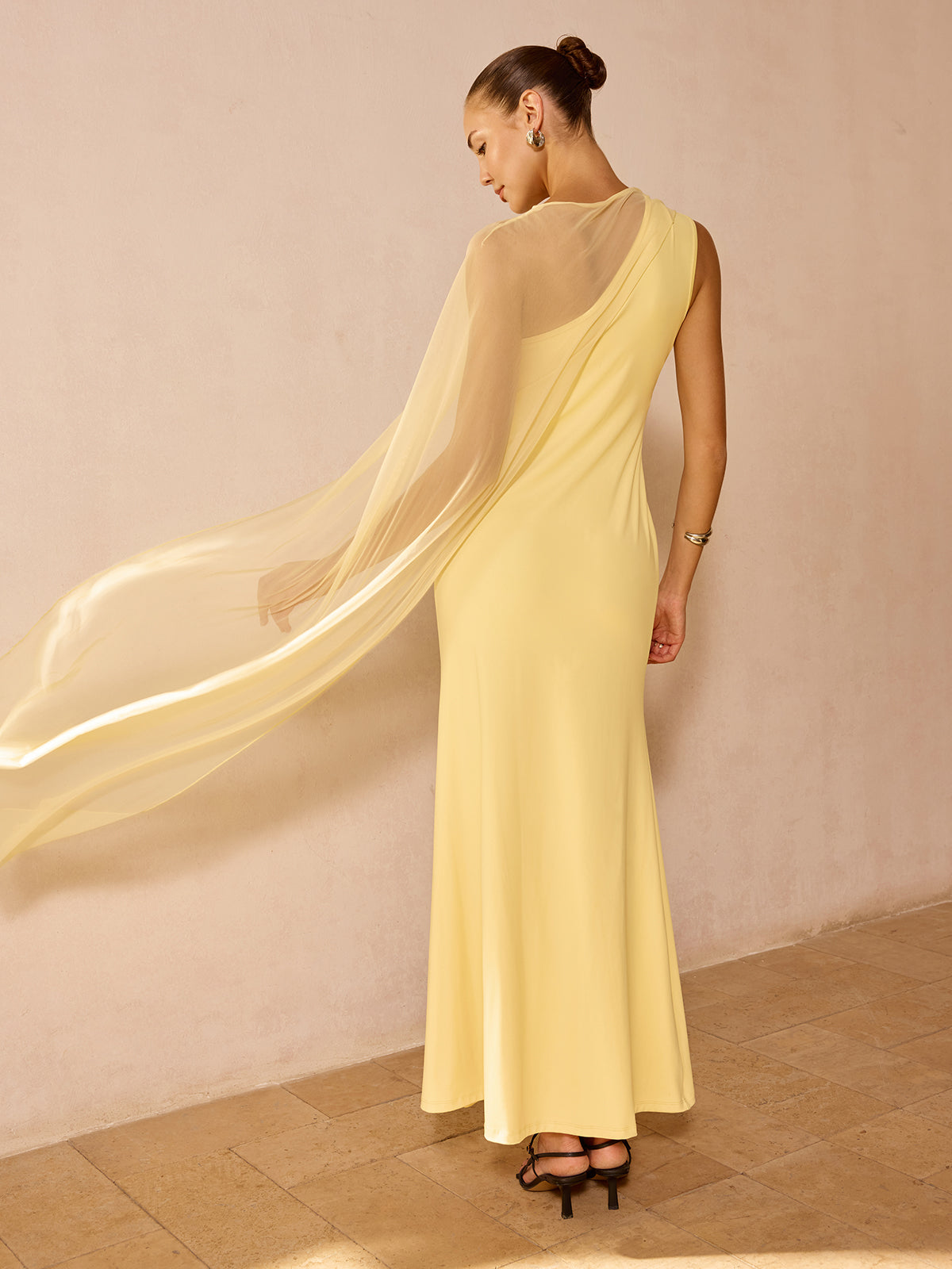 Glamorous Sheer Drape Slim Maxi Evening Dress