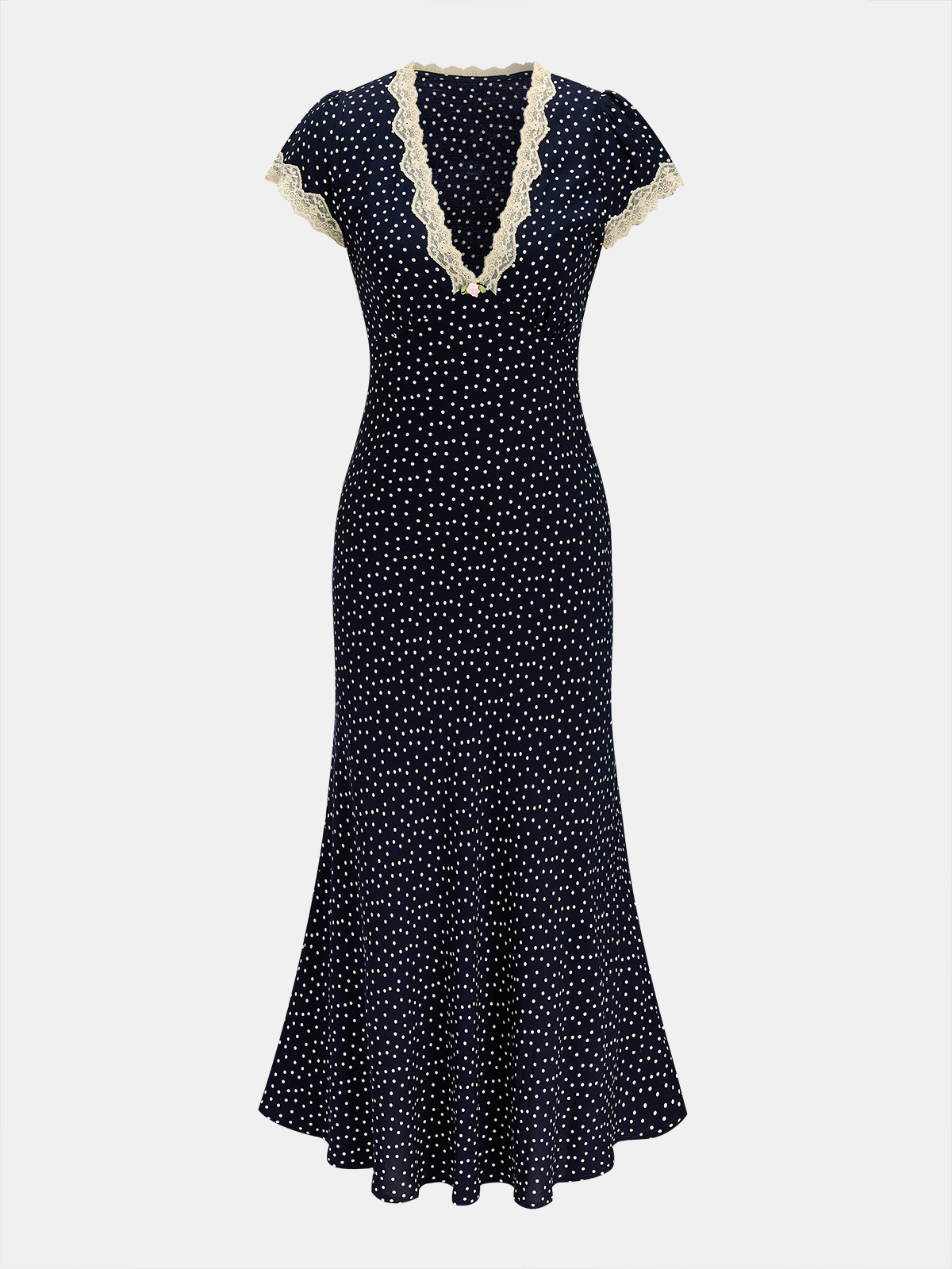 Polka Dot Lace-Trim Dress - Effortlessly Chic with Delicate Lace Accents