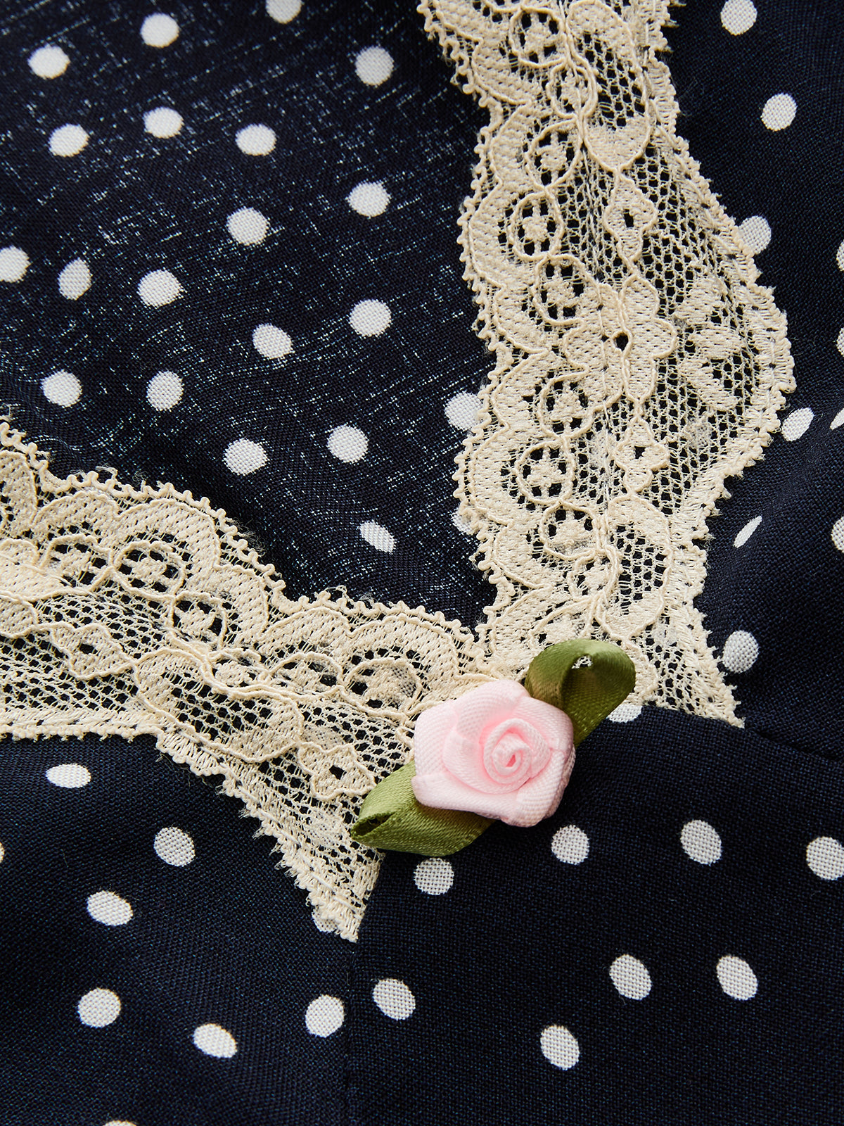 Polka Dot Lace-Trim Dress - Effortlessly Chic with Delicate Lace Accents