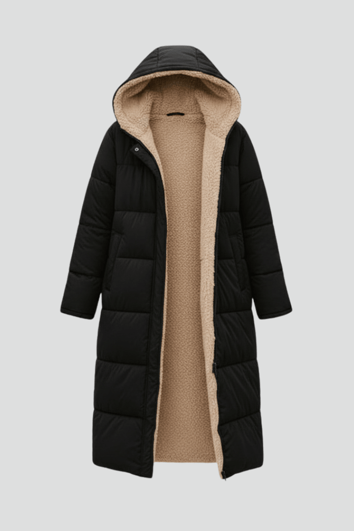 Puffer coat open showing sherpa lining
