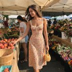 Floral-Print Trim Cami Midi Dress with Flowy Silhouette lifestyle photo