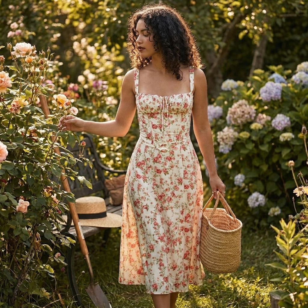 Rosebud Floral Midi Sundress lifestyle photo