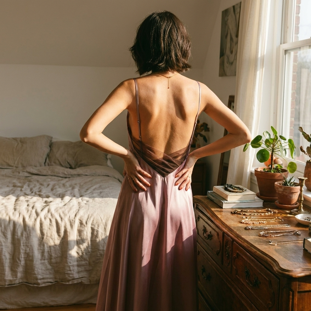 Open-Back Satin Maxi Dress lifestyle photo