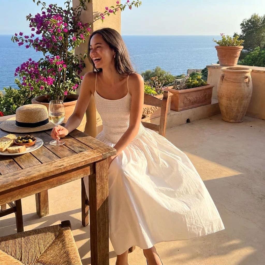 Effortless Shirred Cotton-Blend Camisole Midi Dress lifestyle photo