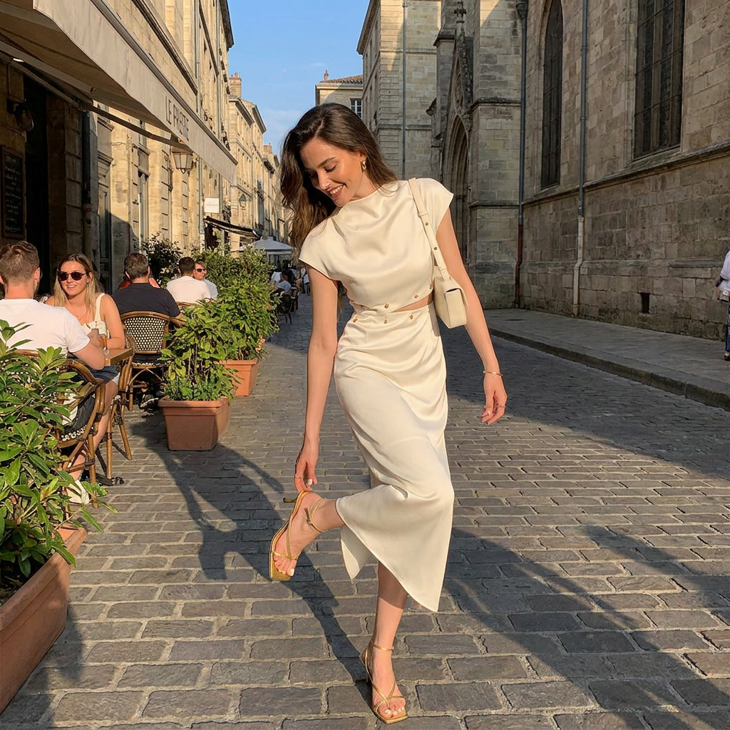 Cap-Sleeve Cutout Midi Dress lifestyle photo