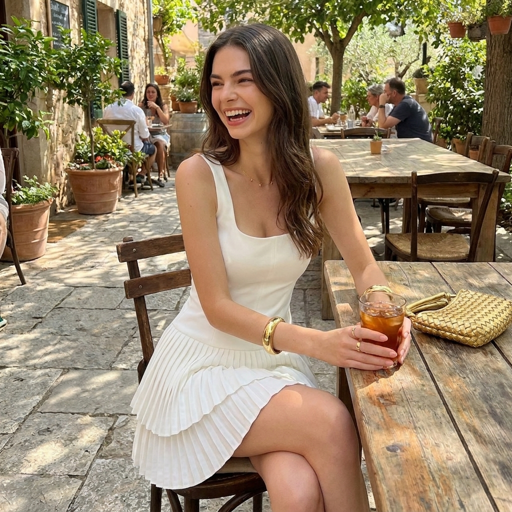 Elegant Square-Neck Pleated Dress lifestyle photo