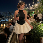 Two-Tone Halter Puff-Sleeve Mini Dress lifestyle photo