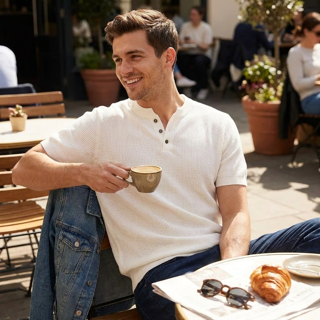 Classic Henley Crewneck Shirt lifestyle photo