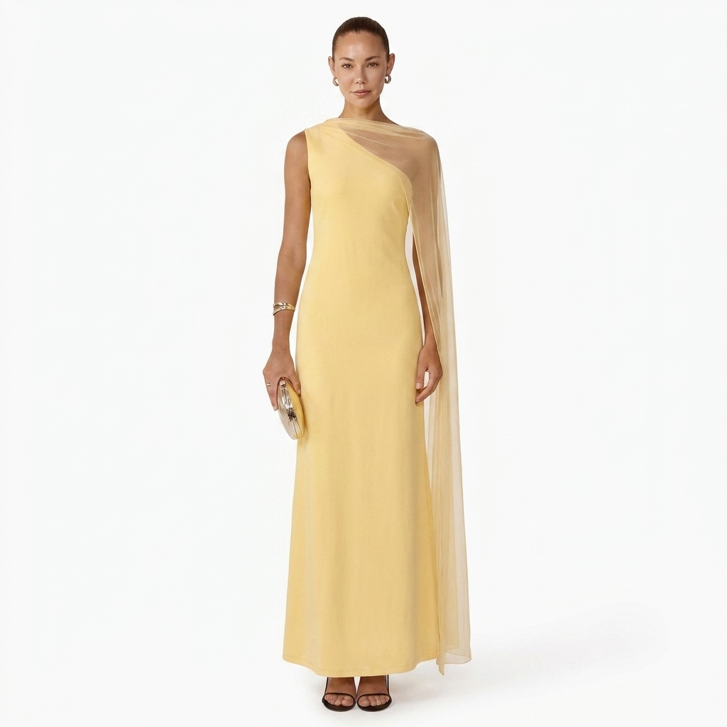 Glamorous Sheer Drape Slim Maxi Evening Dress catalog photo