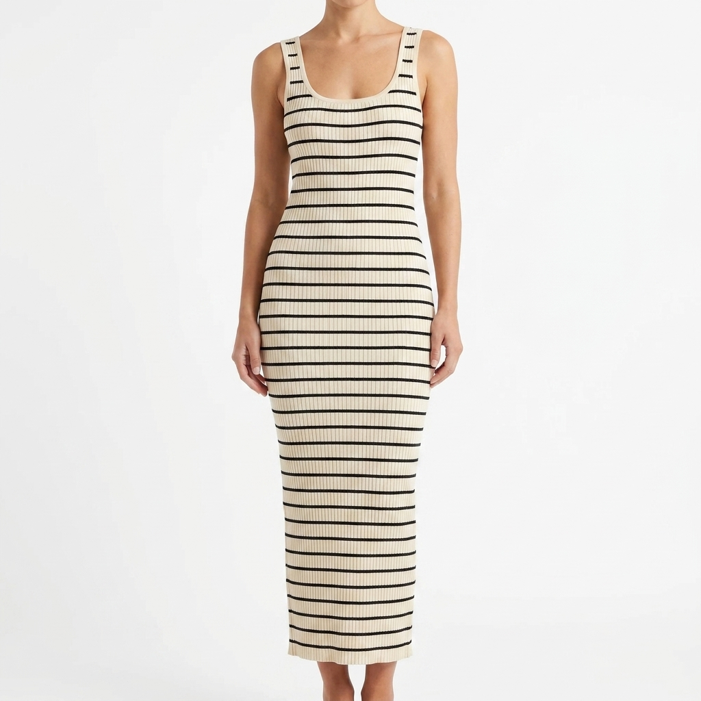 Old Money Aesthetics Striped Knit Maxi Dress catalog photo
