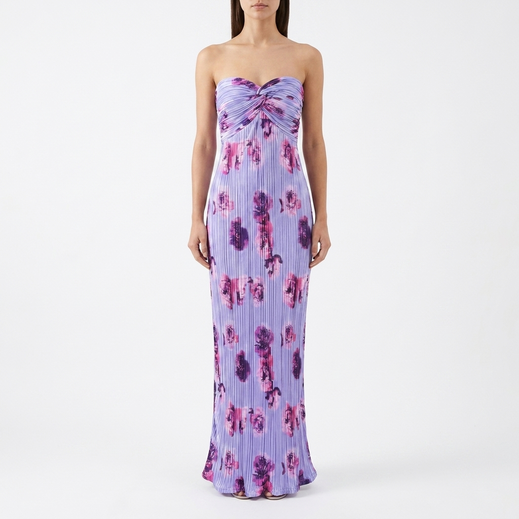 Floral Plisse Twist Tube Maxi Dress catalog photo