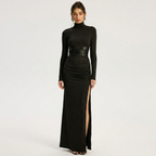 Chic Belted High-Slit Turtleneck Maxi Dress catalog photo