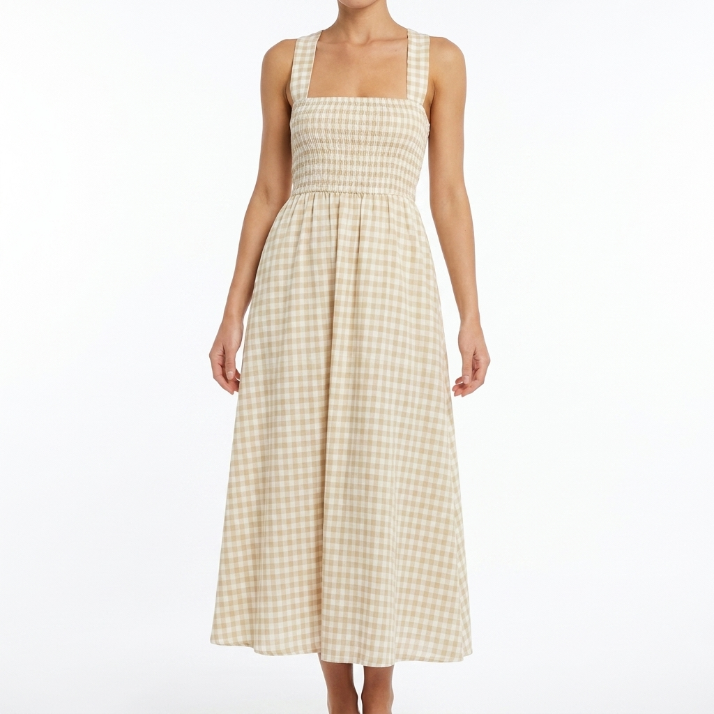 Chic Country Plaid Halter Maxi Dress with Criss-Cross Back catalog photo