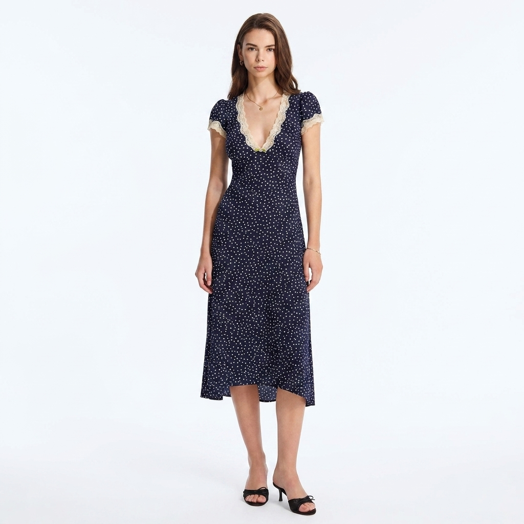 Polka Dot Lace-Trim Dress catalog photo