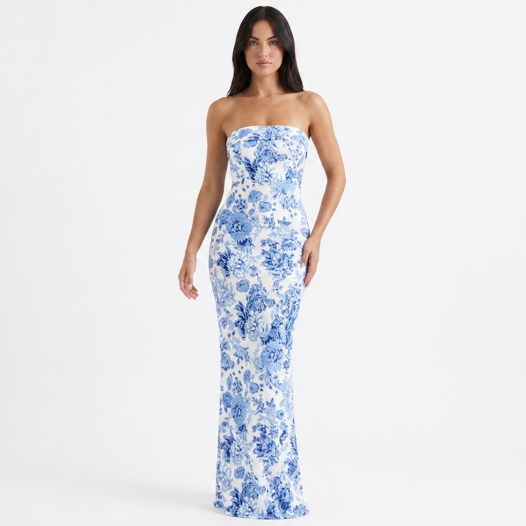Multi-Flower Print Maxi Dress with Side Split catalog photo