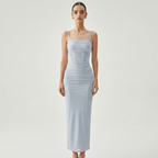 Ribbed Draped Mesh Tank Maxi Dress with Slit catalog photo
