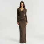 Elegant Twisted Lace V-Neck Ruched Maxi Dress catalog photo