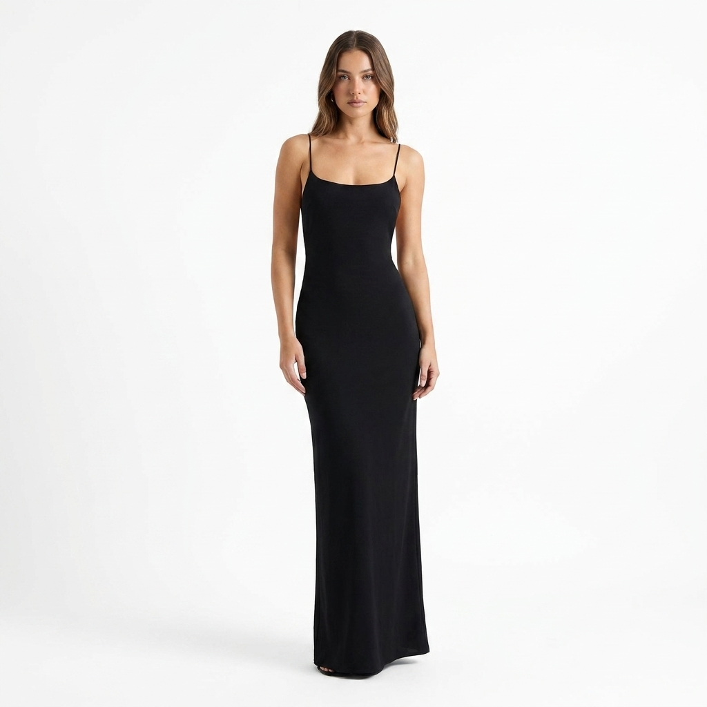 Elegant Solid Backless Maxi Dress catalog photo