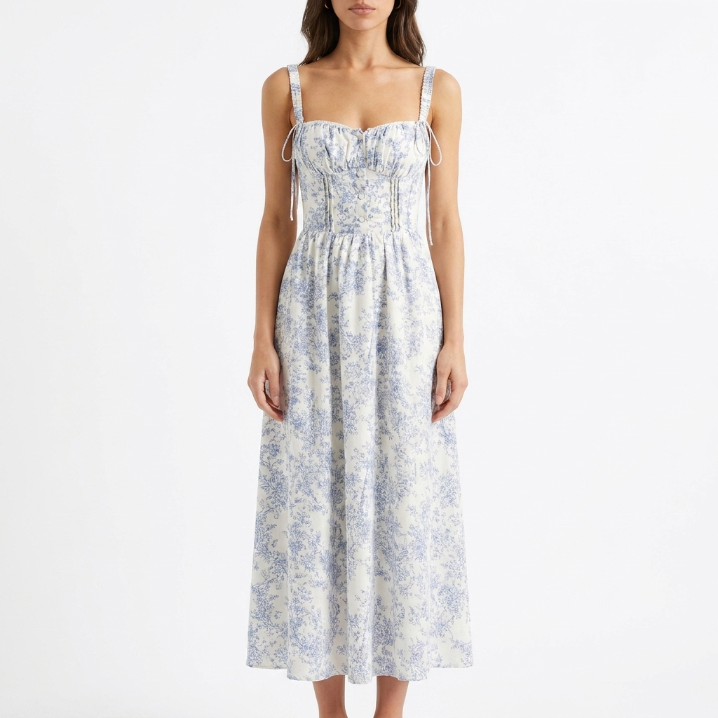 Sapphire Garden Floral Cami Midi Dress with Spaghetti Straps catalog photo