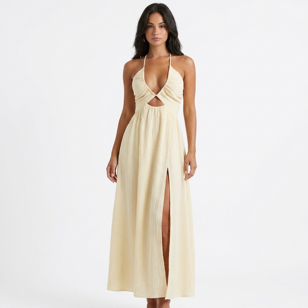Backless Criss-Cross Midi Dress with a Sleek Side Split – Mulhid