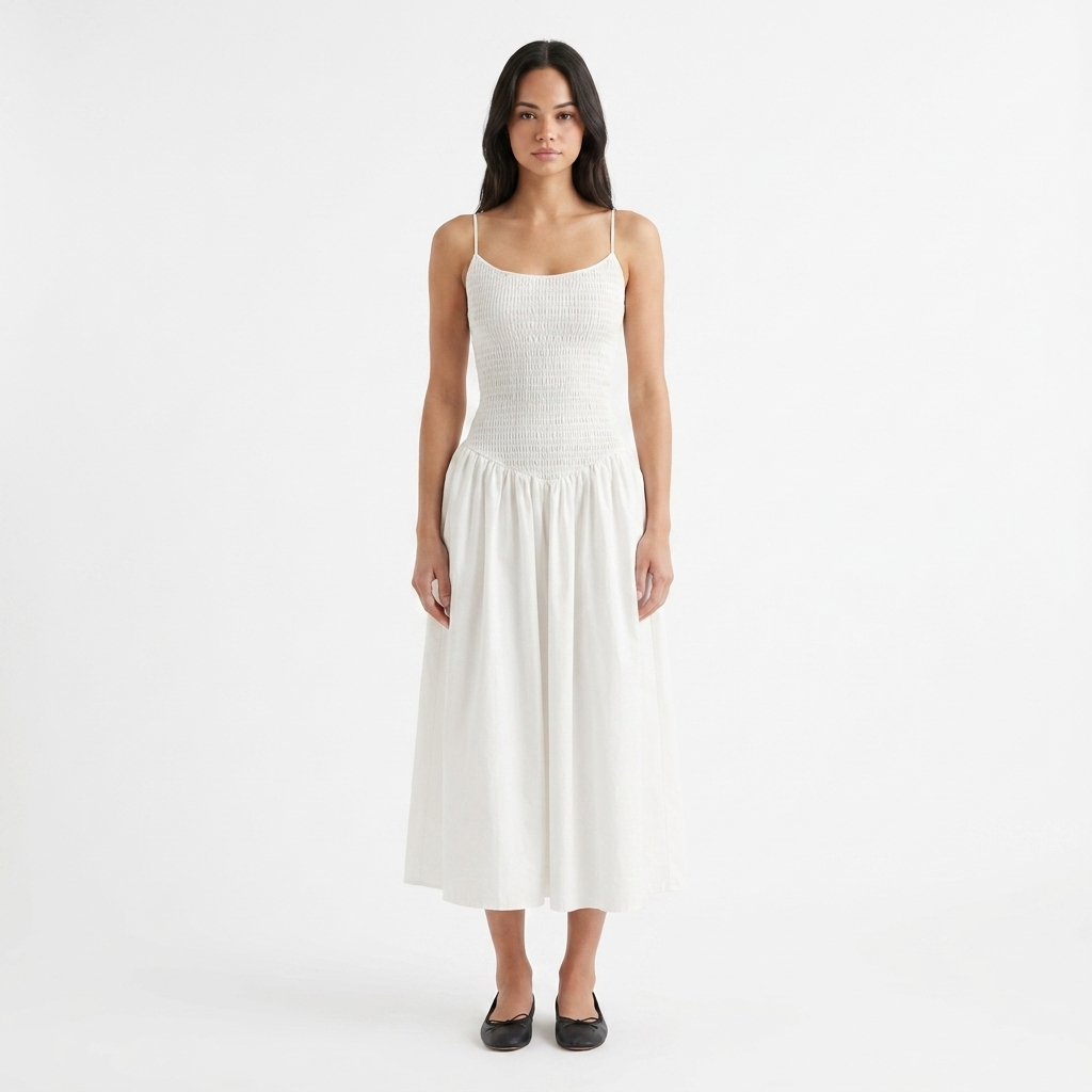Effortless Shirred Cotton-Blend Camisole Midi Dress catalog photo