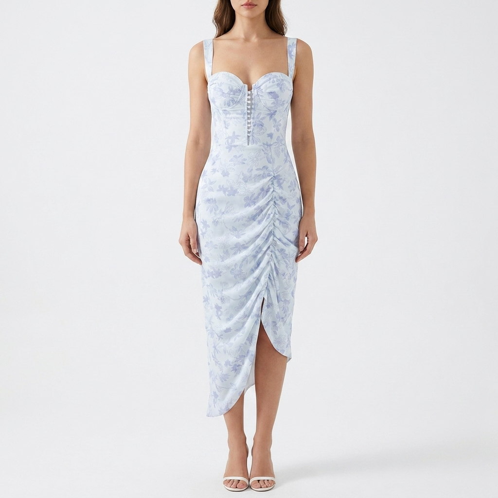 Floral Ruched Midi Corset Dress catalog photo