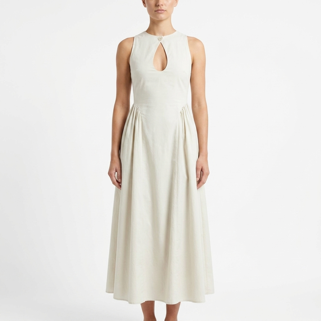 Breathable Cotton & Linen Pleated Maxi Dress catalog photo