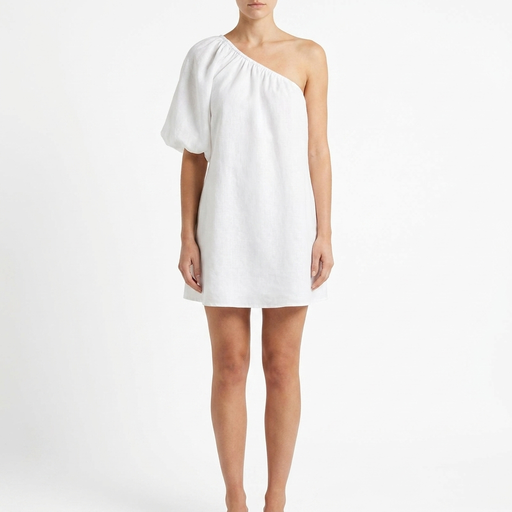 Aegean Cotton-Linen One-Sleeve Short Dress catalog photo
